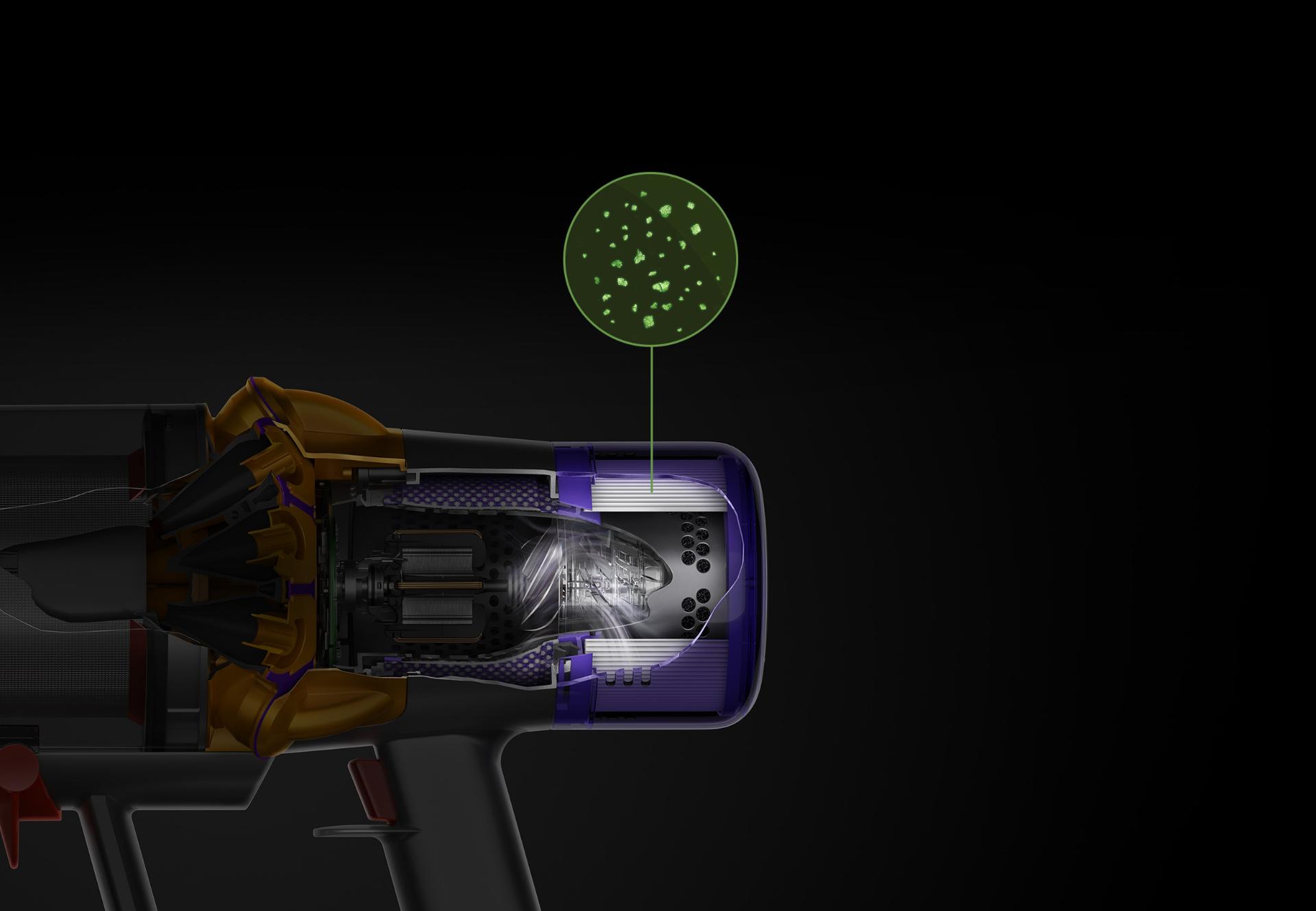 Cutaway of post-motor filter