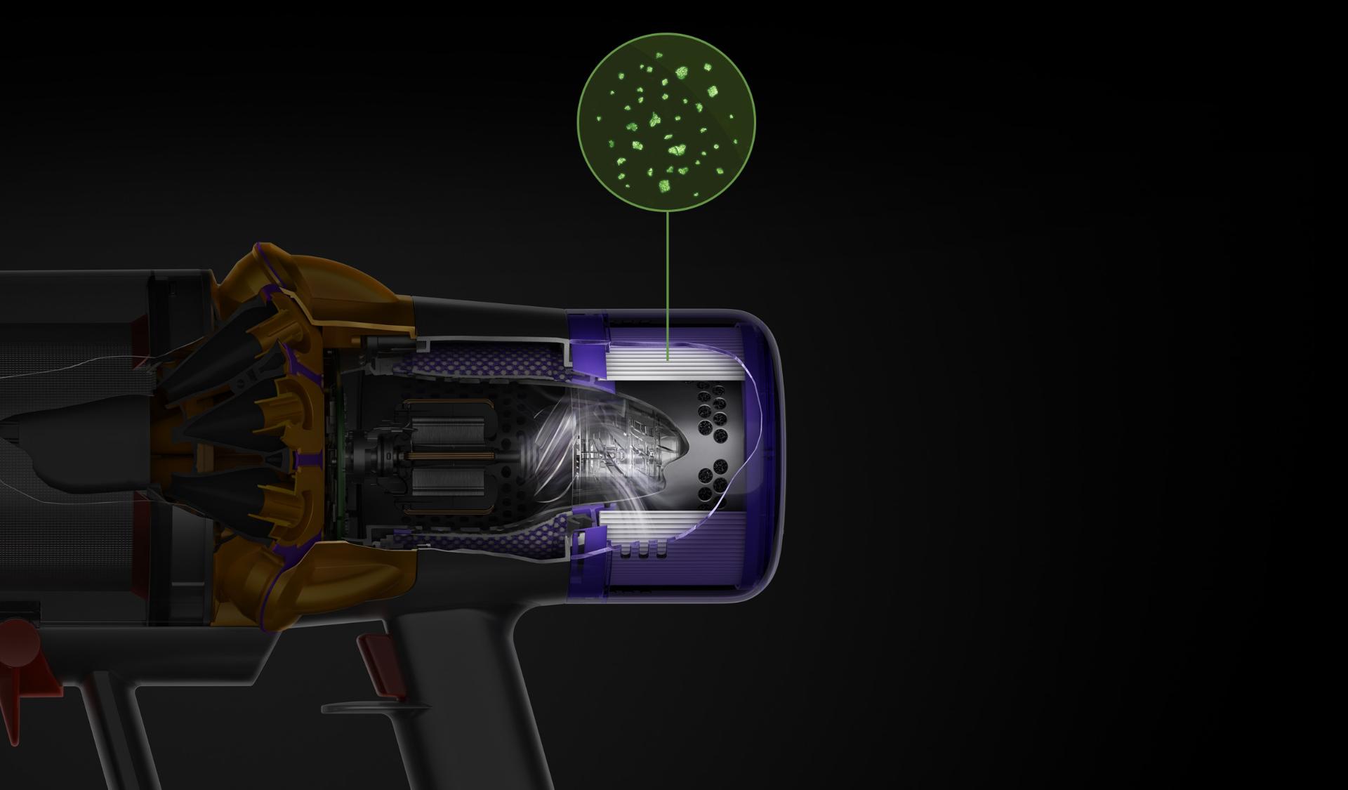 Cutaway of post-motor filter