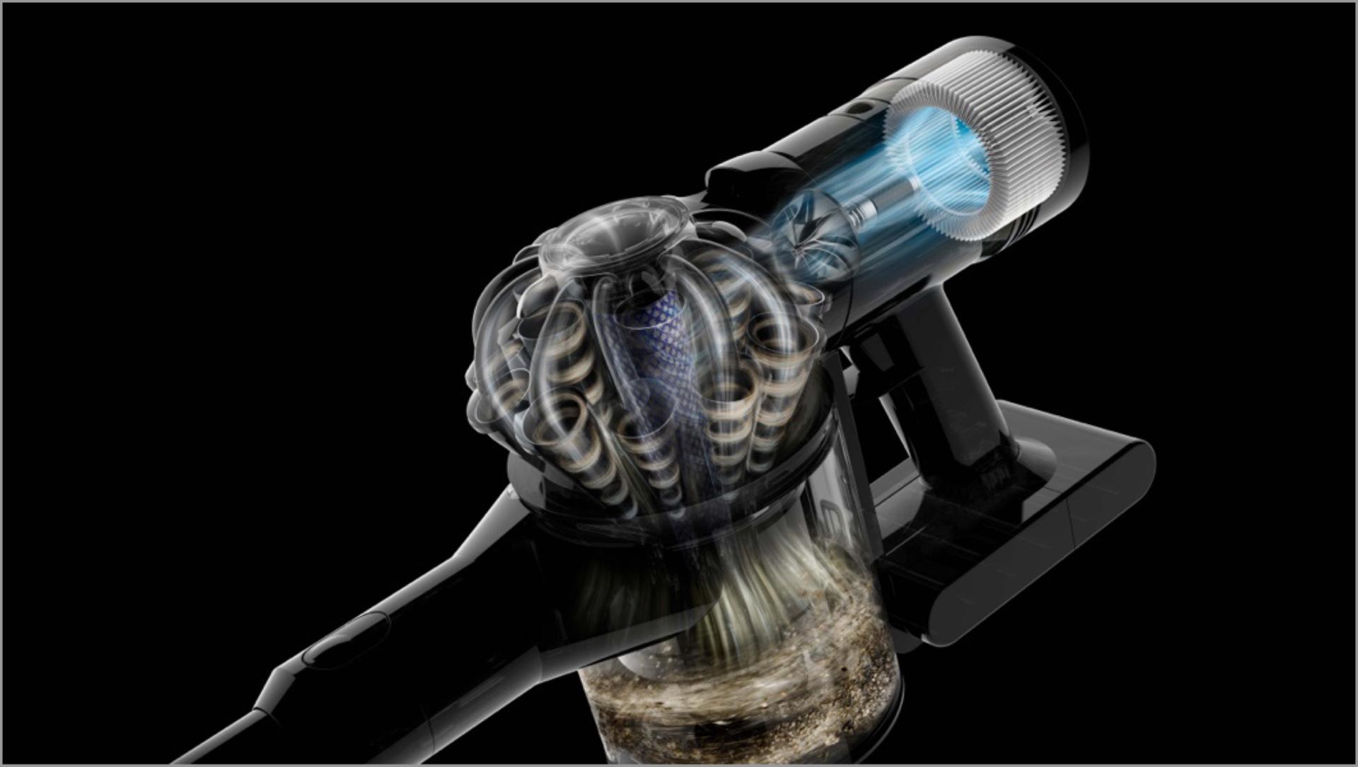 Cutaway of Dyson V7 Advanced vacuum filtration