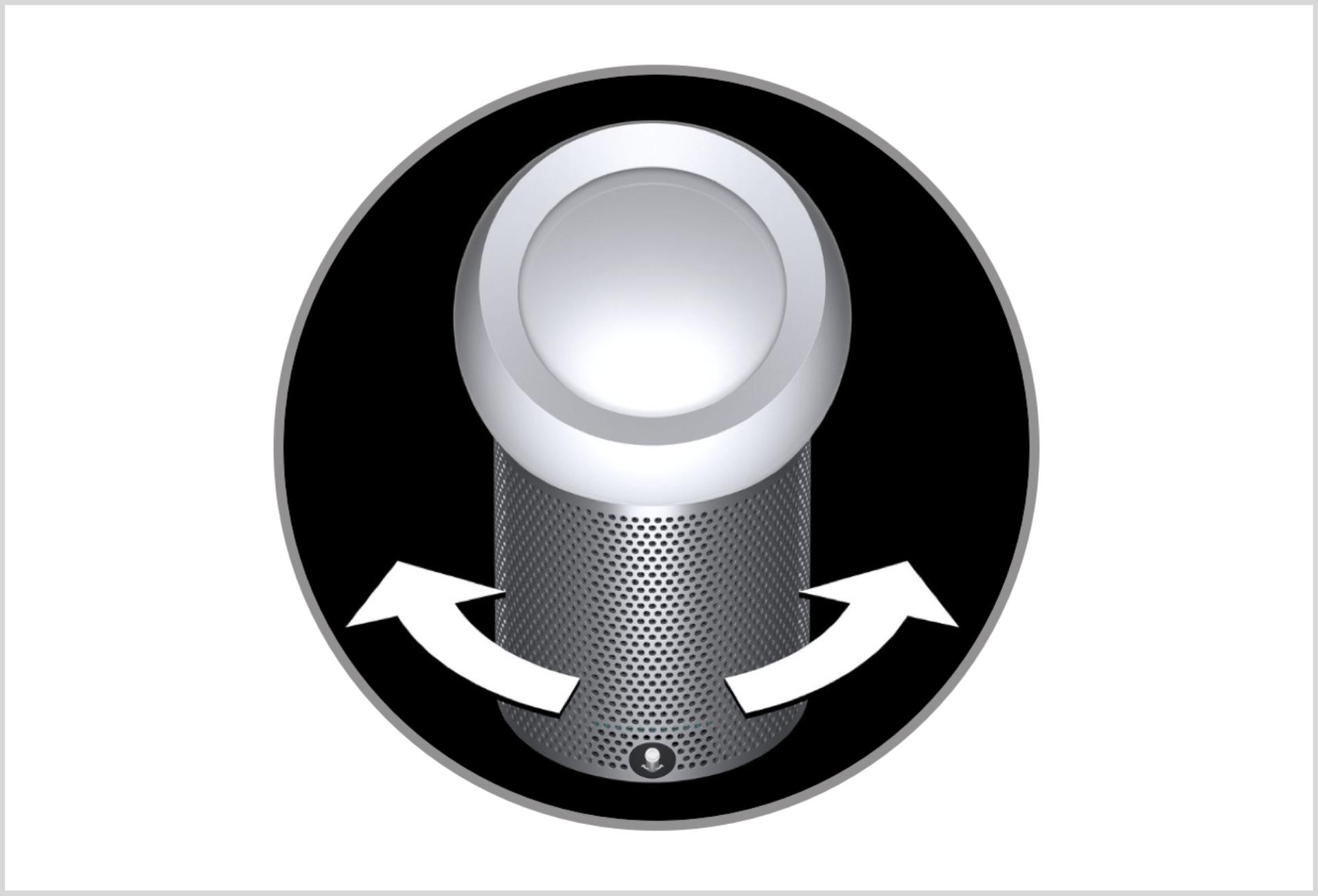 Dyson Pure Cool Me™ LCD screen showing that oscillation is on 