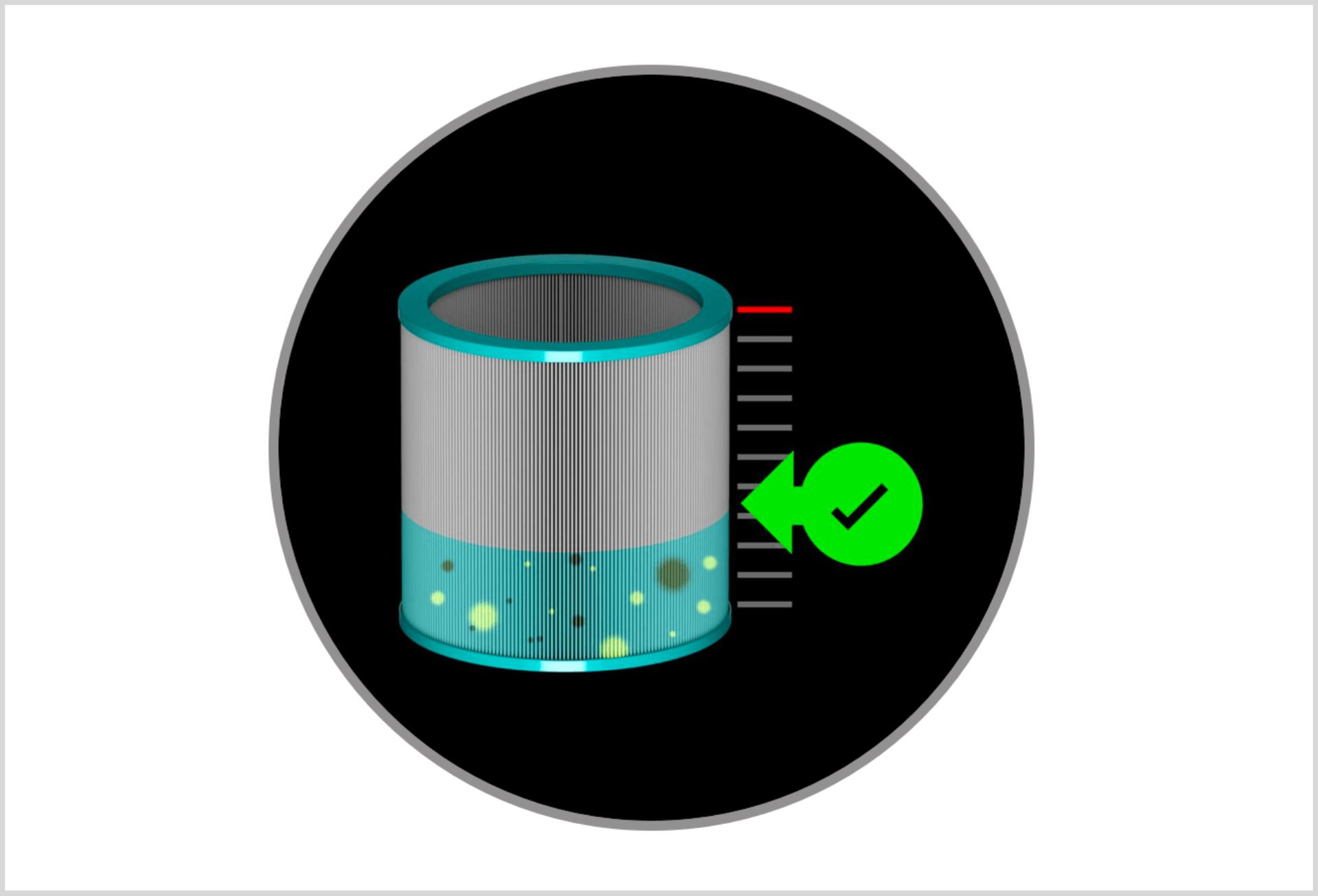 Dyson Pure Cool Me™ LCD screen showing remaining filter life 