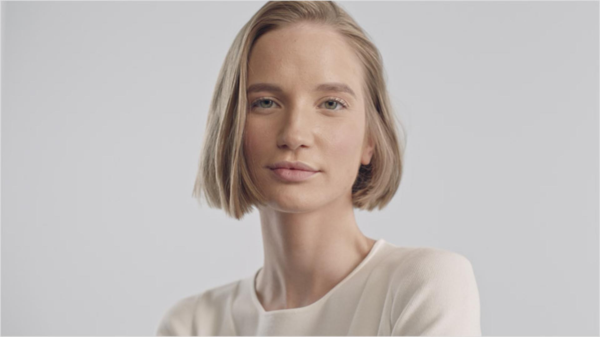 Woman with short smooth hair style