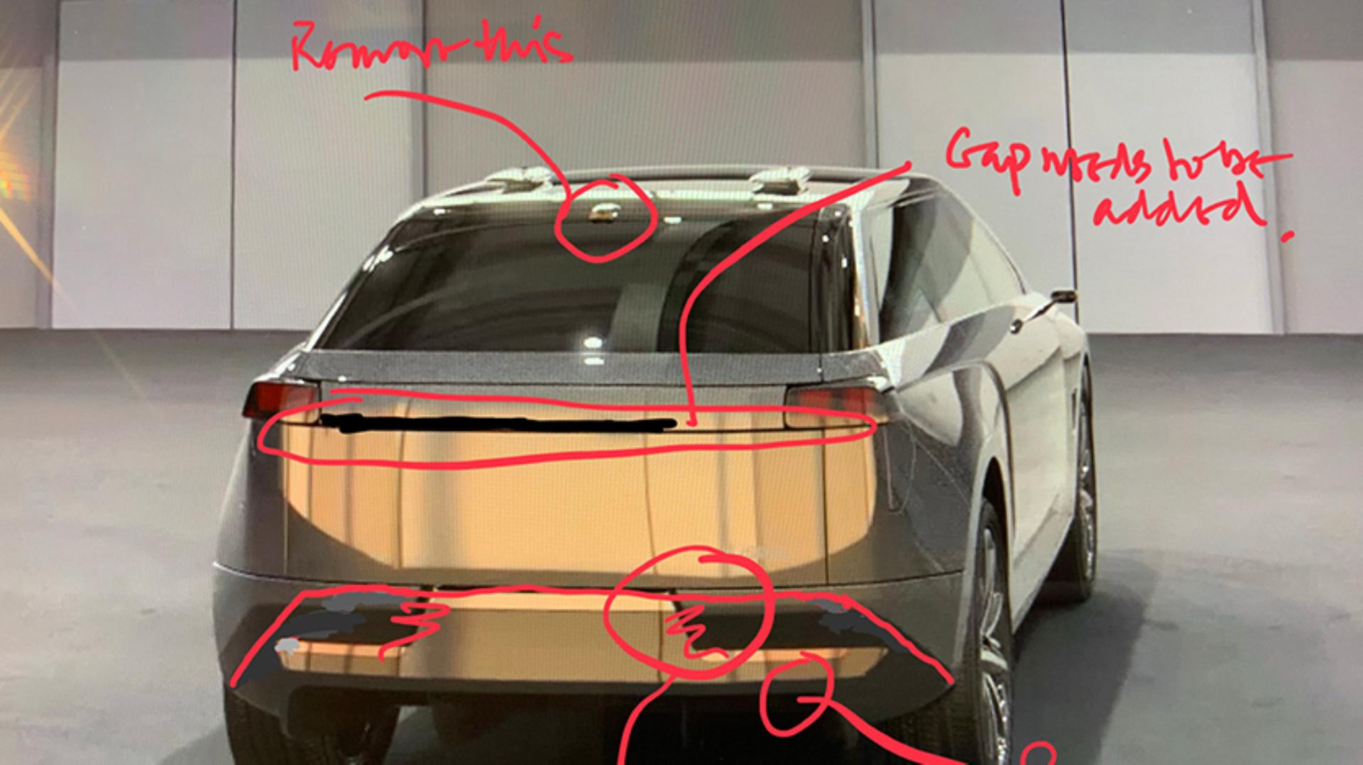 Car with handwritten notes and comments from James Dyson