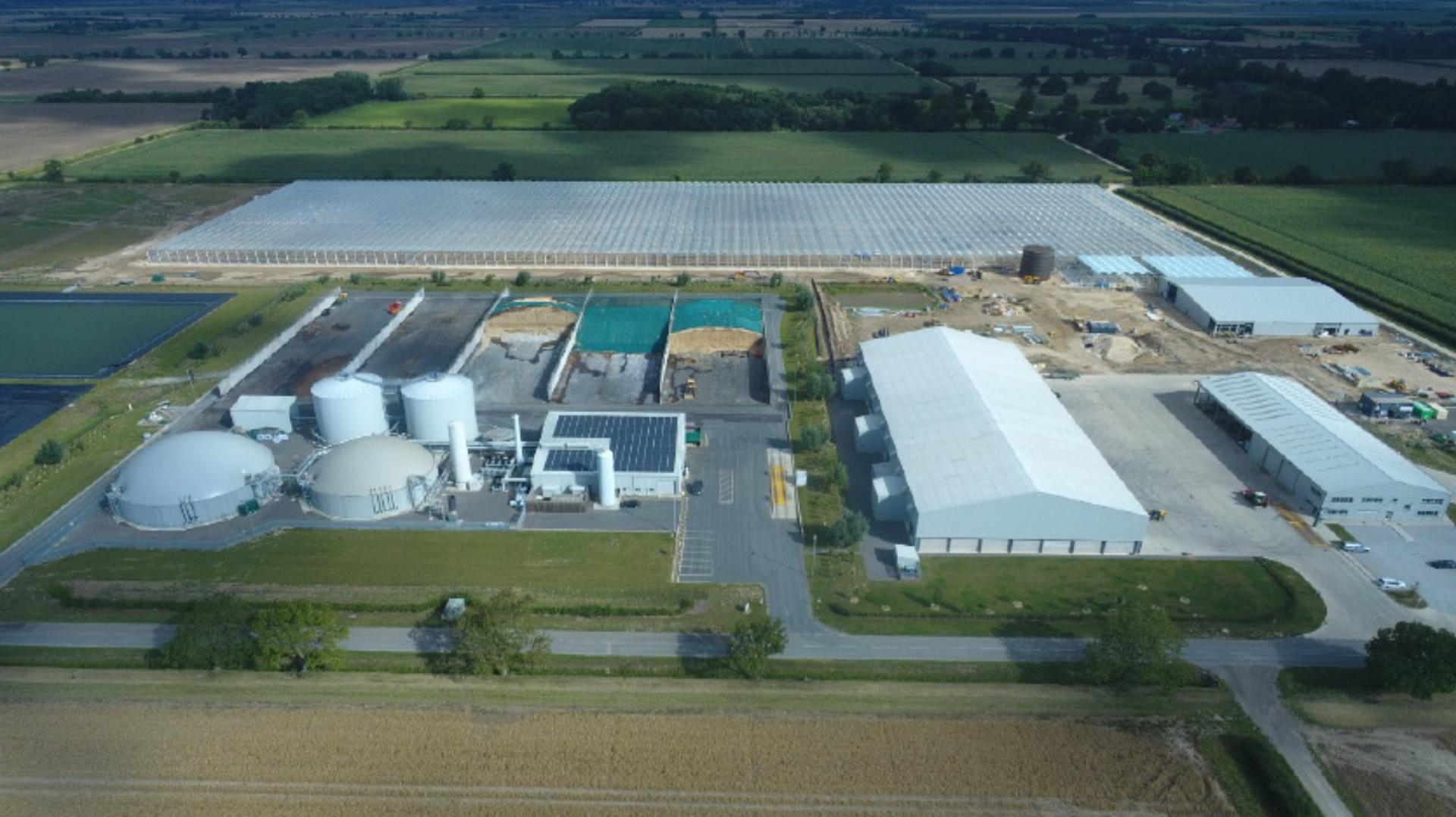 Aerial view of the anaerobic digester at Carrington, Lincolnshire