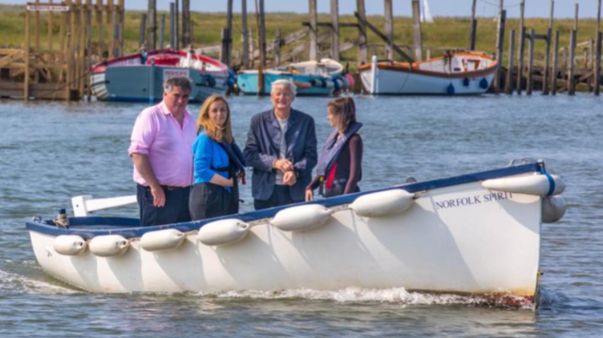 James Dyson, and Headmaster of Gresham's School onboard the Norfolk Spirit at Morston