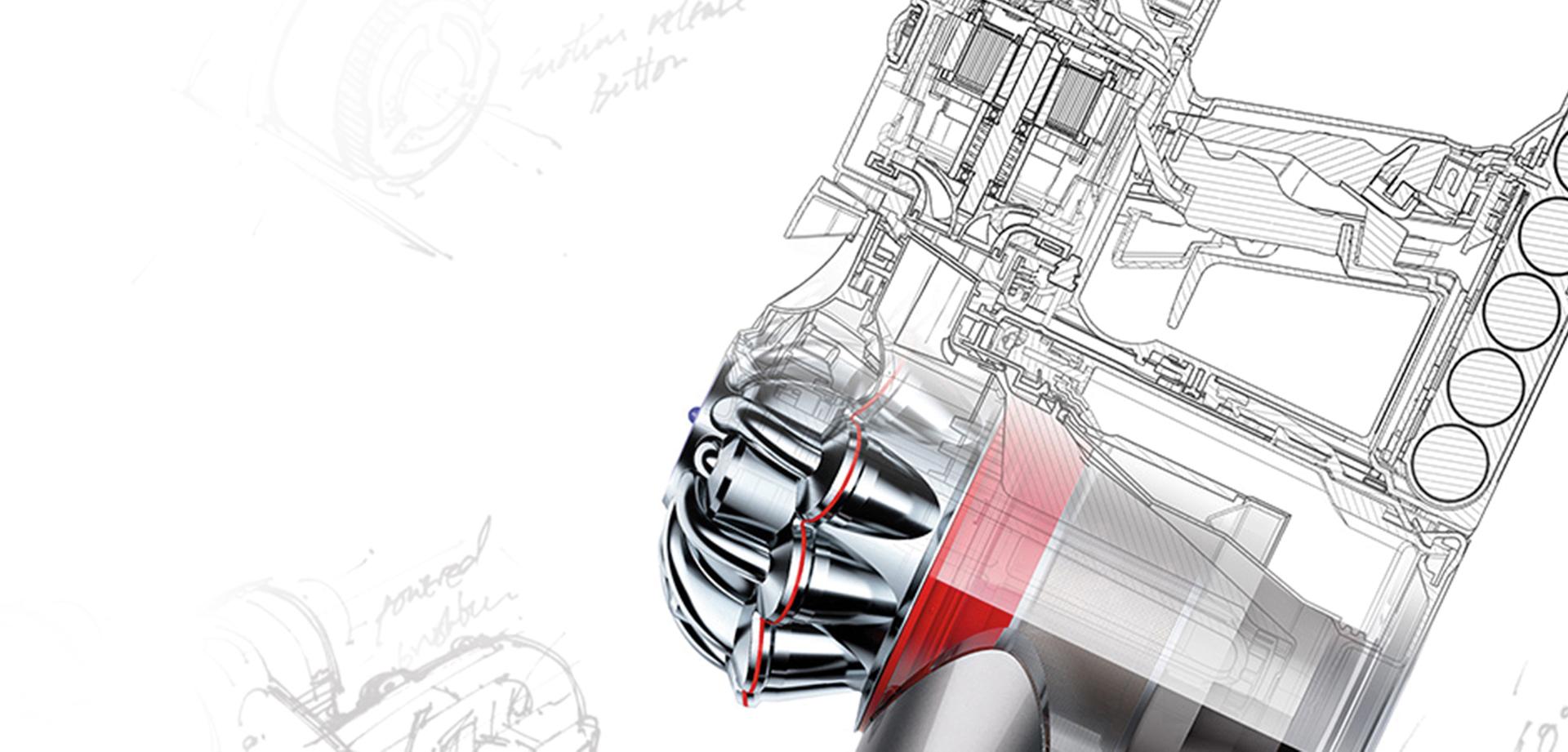 Sketch inside a Dyson stick vacuum cleaner