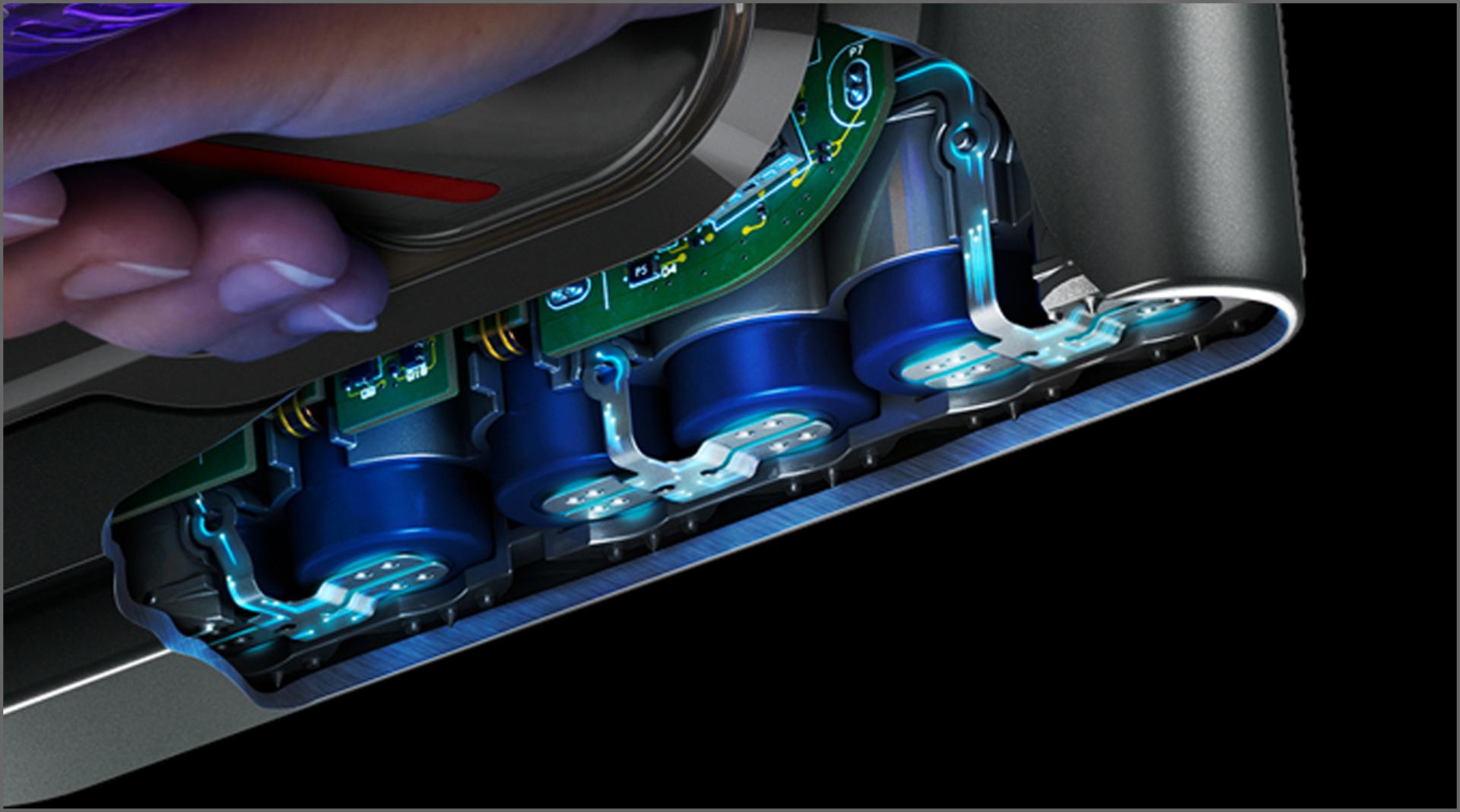 Cutaway of the seven-cell battery