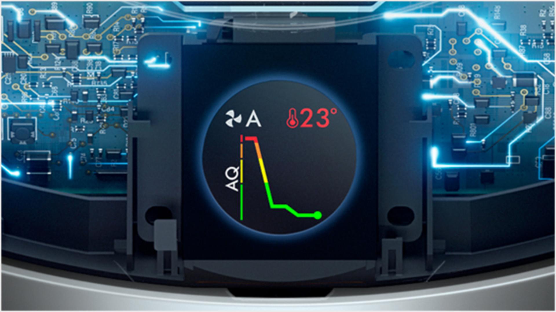 Close up of LCD detecting pollutants and showing air quality