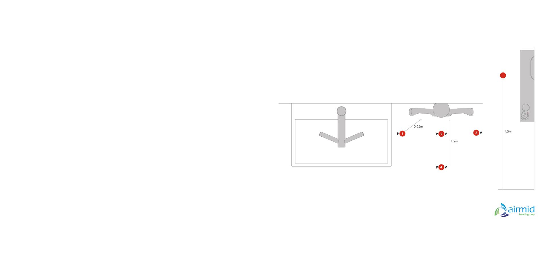 Diagram of Dyson Airblade hand dryers in Airmid testing lab