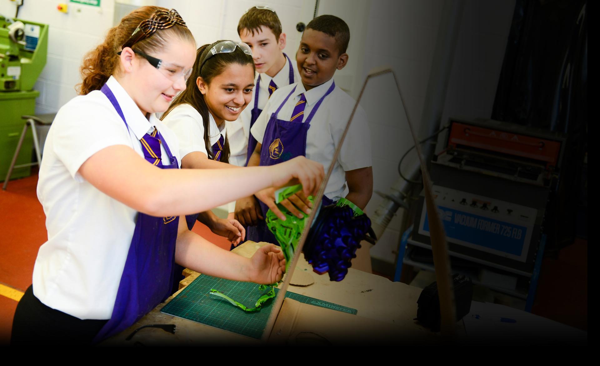 Schoolchildren performing an experiment