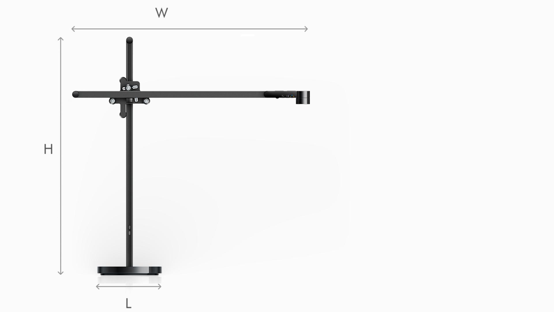 Illustration of Dyson Lightcycle black task light dimensions