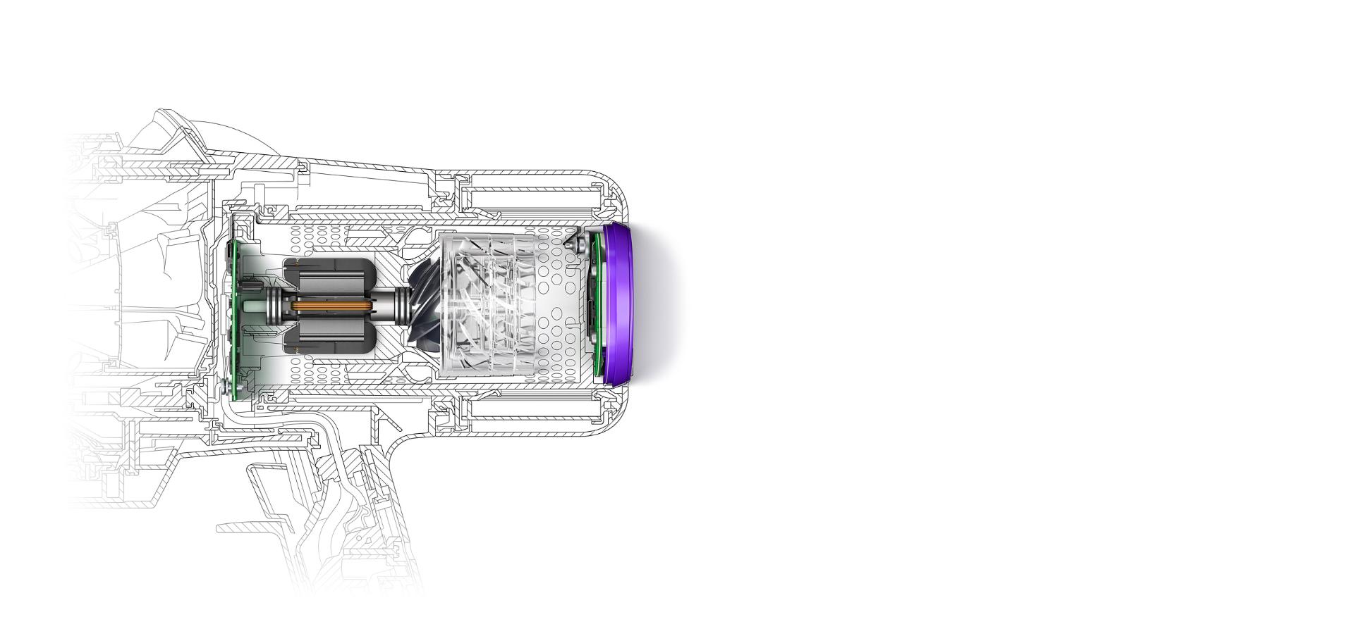 A technical drawing of a Dyson Hyperdymium motor