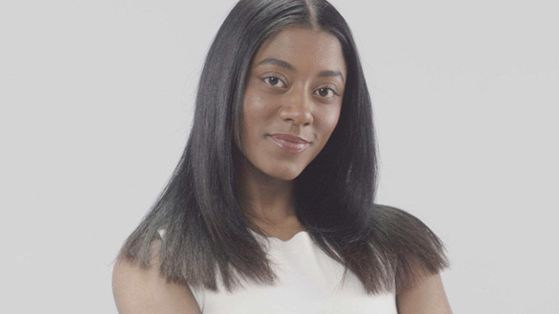 Woman with sleek black hair