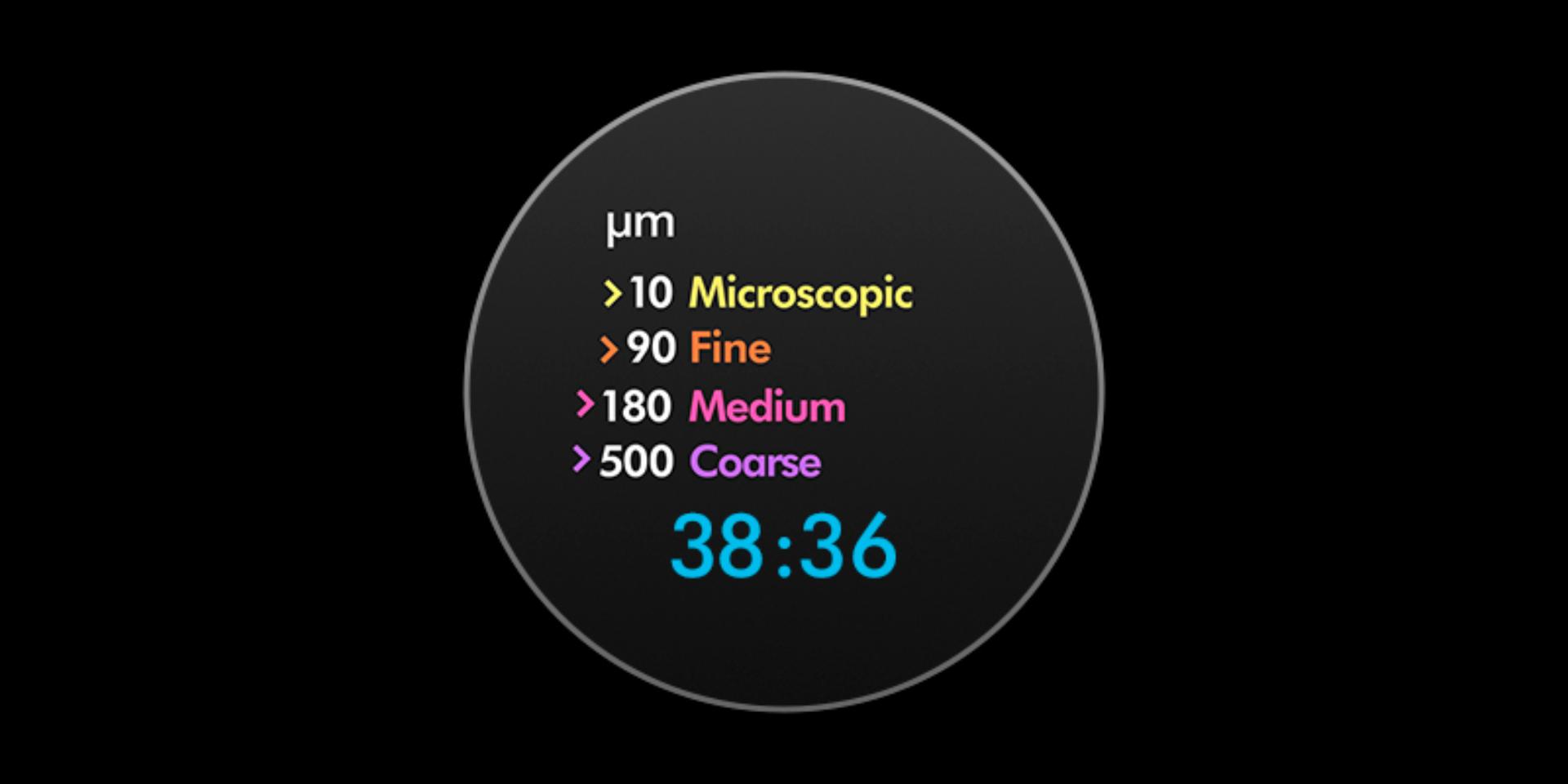 LCD screen categorising particles during cleaning.