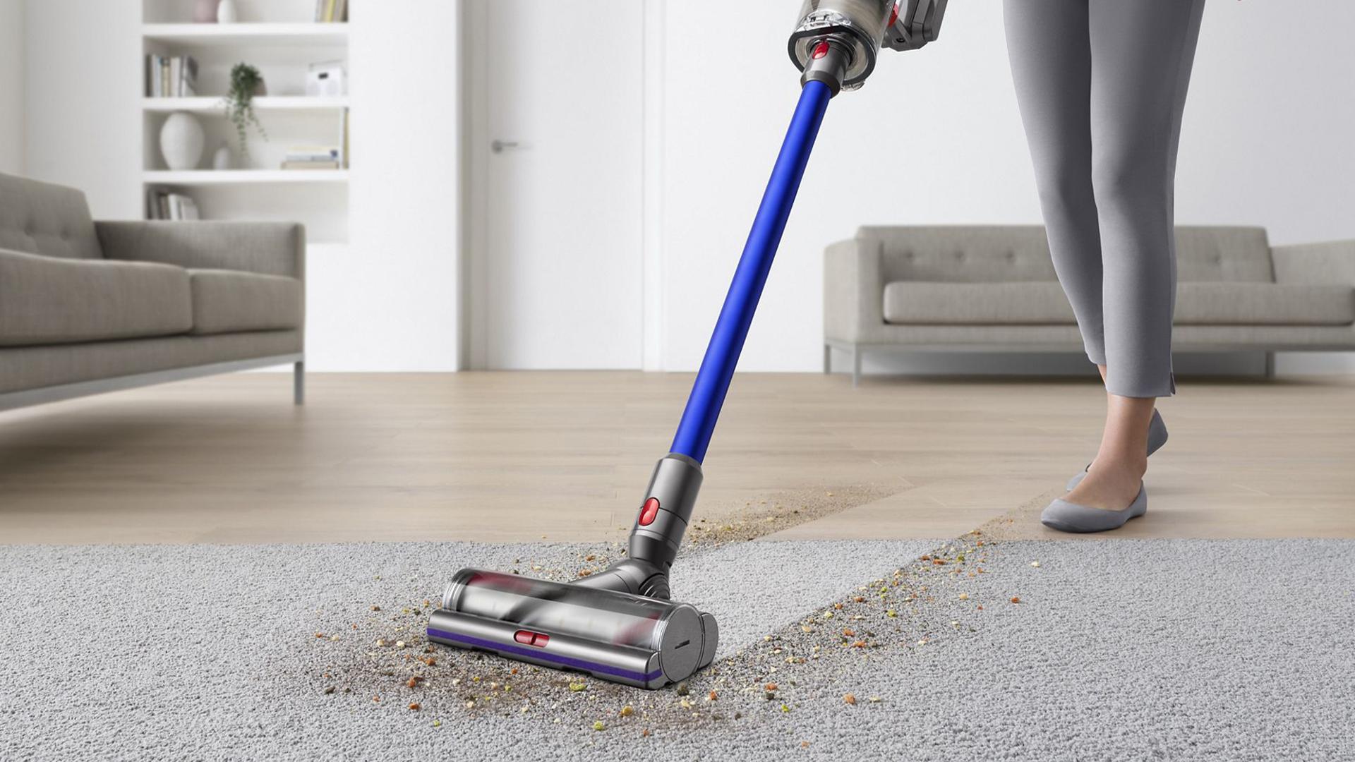 Dyson cordless vacuum cleaner on carpet
