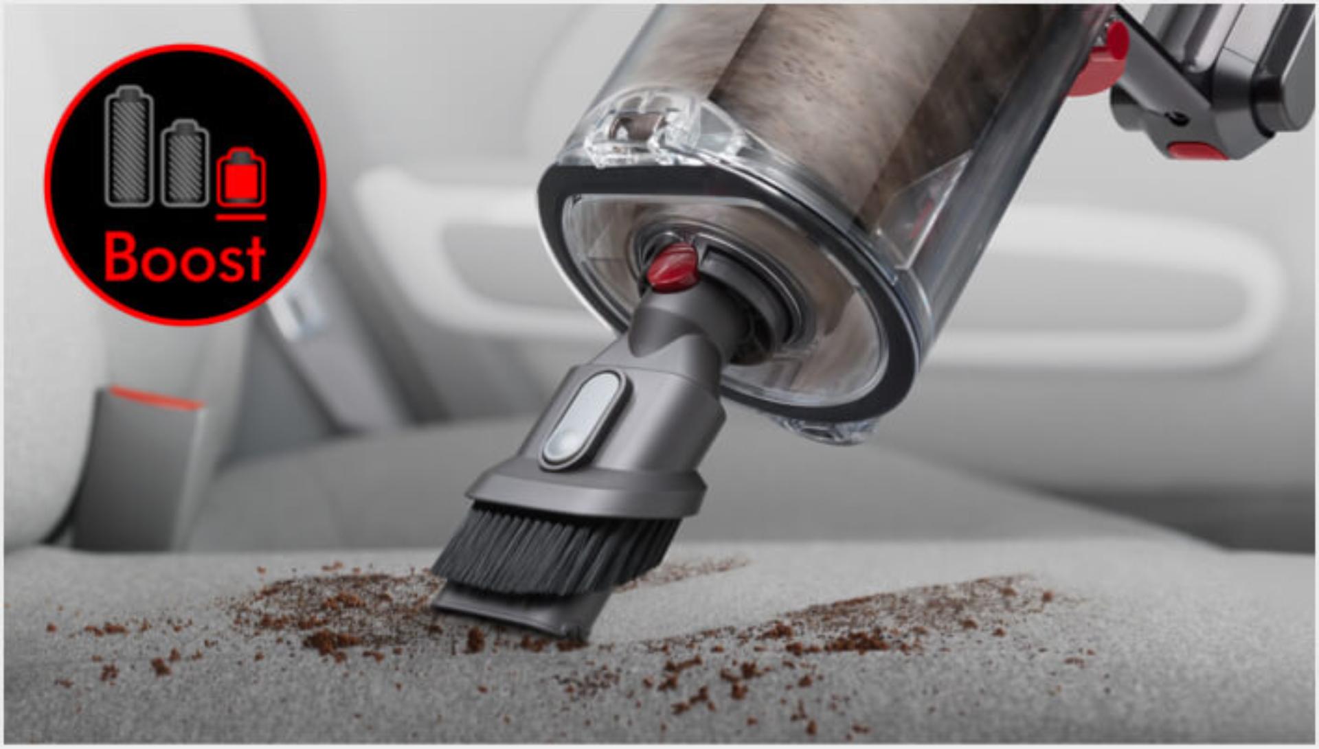 Dyson V11 vacuum cleaning ground-in dirt