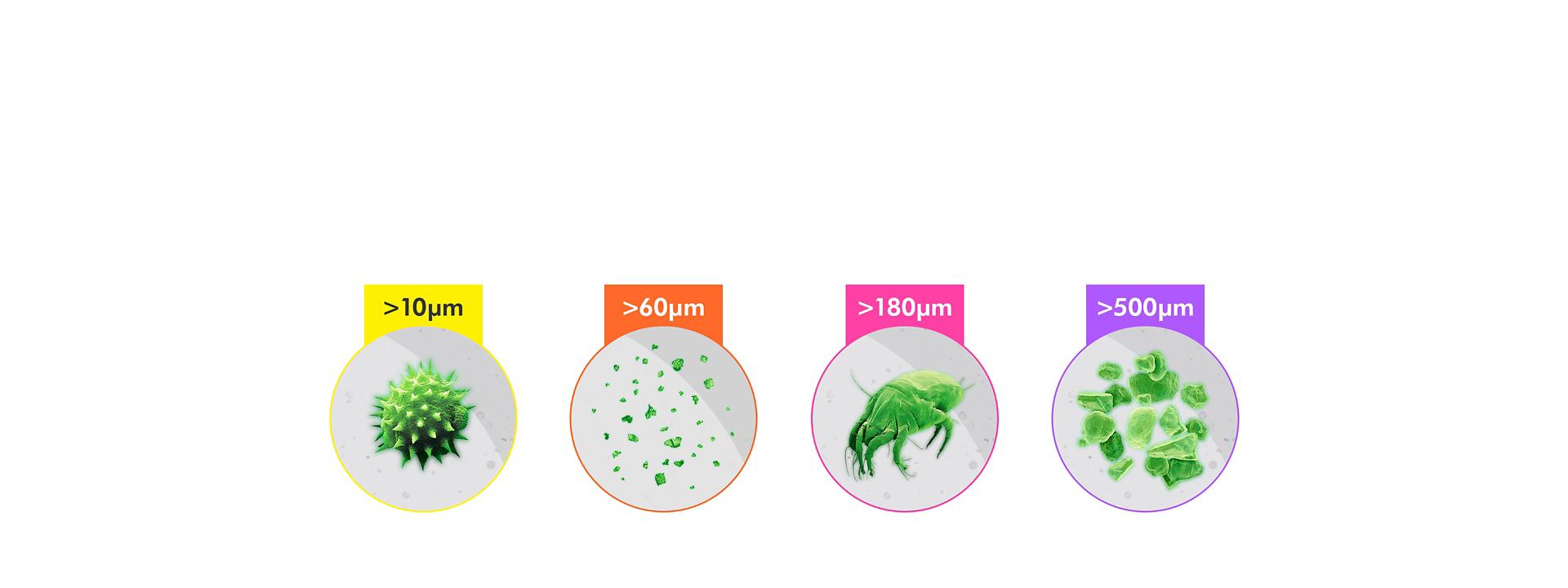 The four categories of particle counted by the vacuum