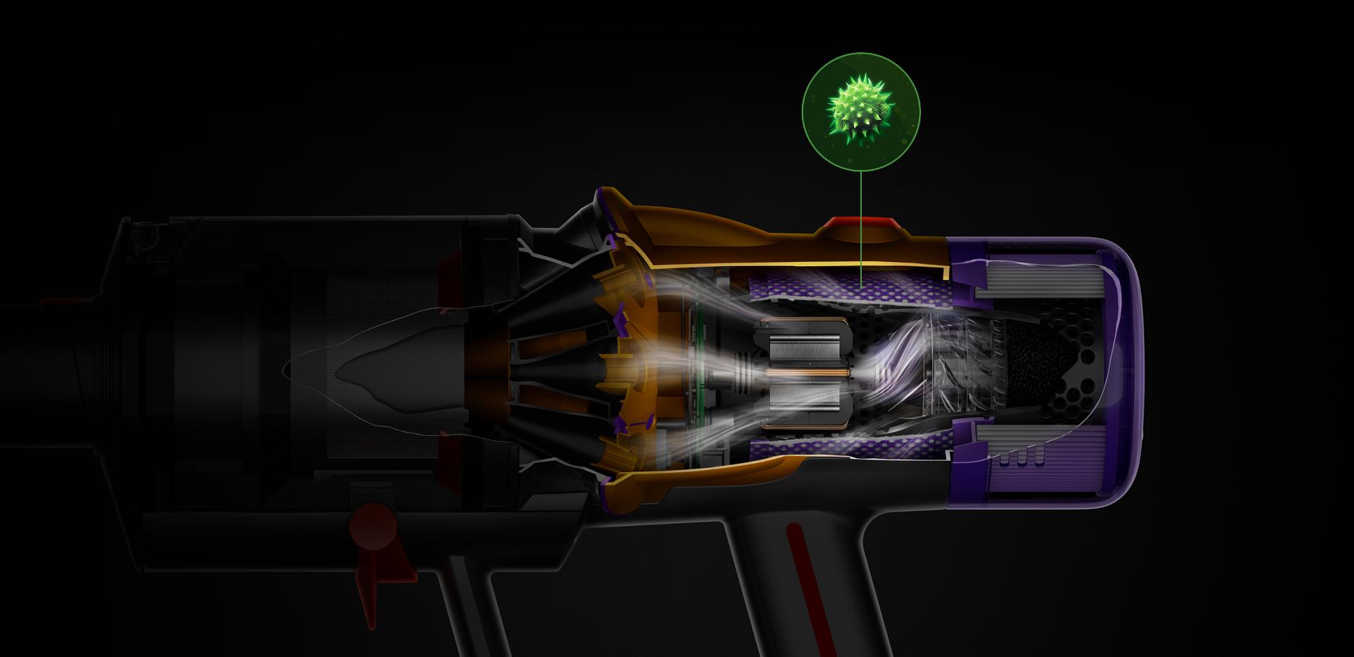 Cutaway of pre-motor filter