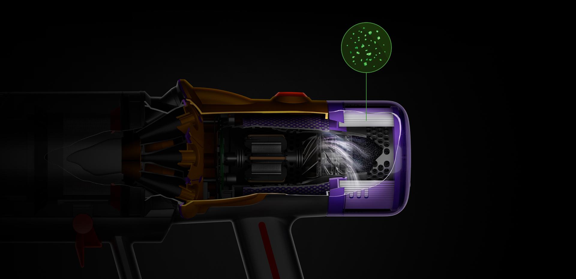 Cutaway of post-motor filter