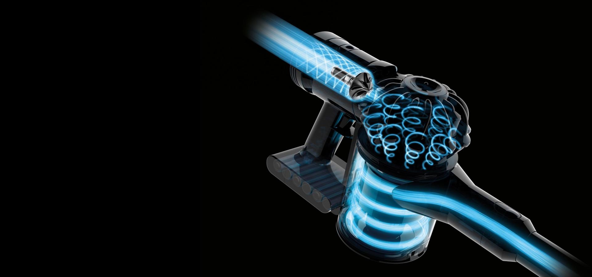 Xray of inner workings of Dyson V7 motor and cyclone